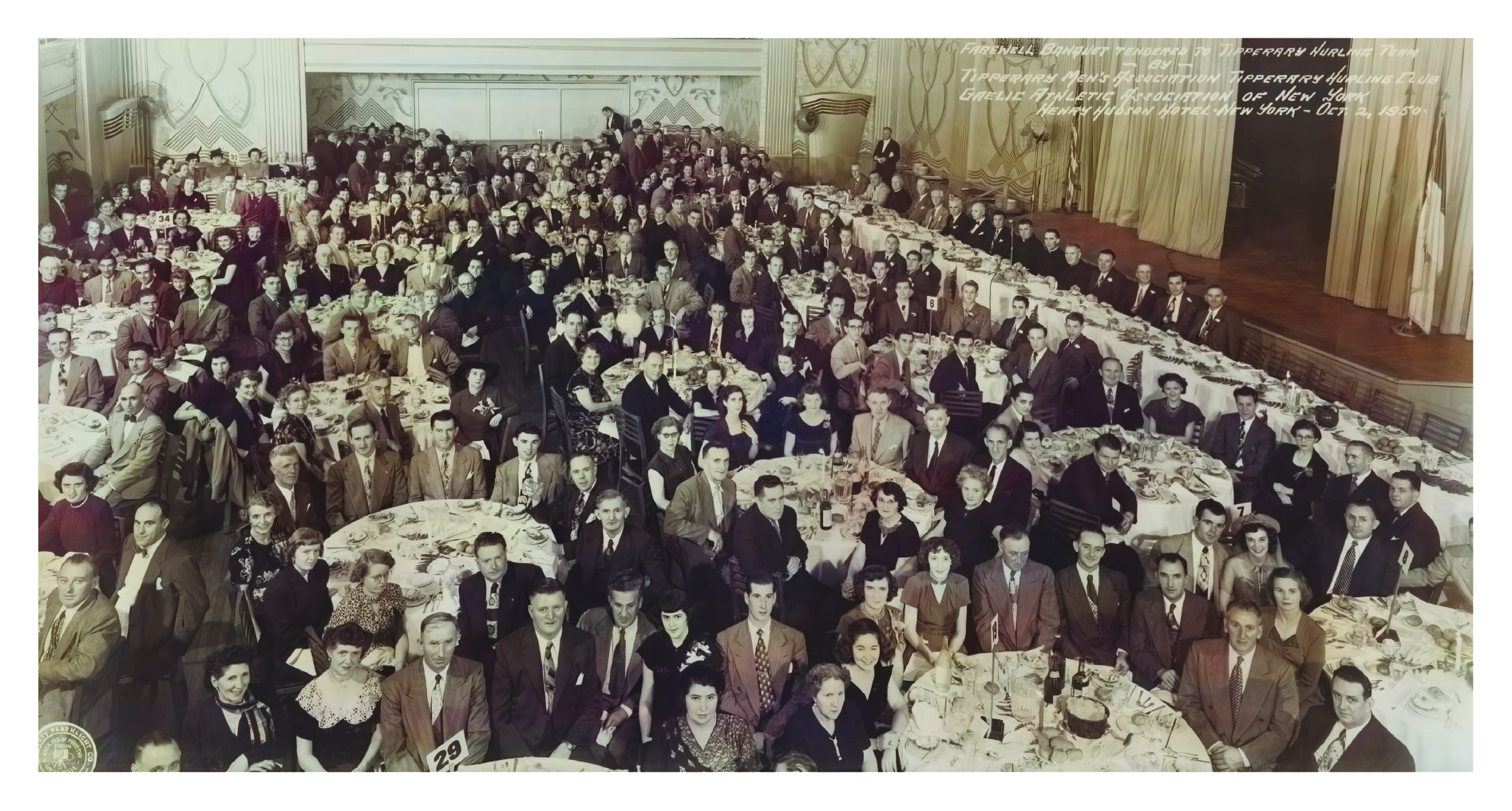 Farewell Banquet tendered to the Tipperary Team by Tipperary Men’s Association, Tipperary Hurling Club, Gaelic Athletic Association of New York. Venue Henry Hudson Hotel, New York, October 2nd 1950
